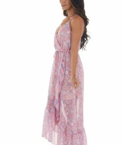 Peach Love Watermelon Floral Print Surplice Maxi Dress Dresses 11 Peach Love Watermelon Floral Print Surplice Maxi Dress Dresses