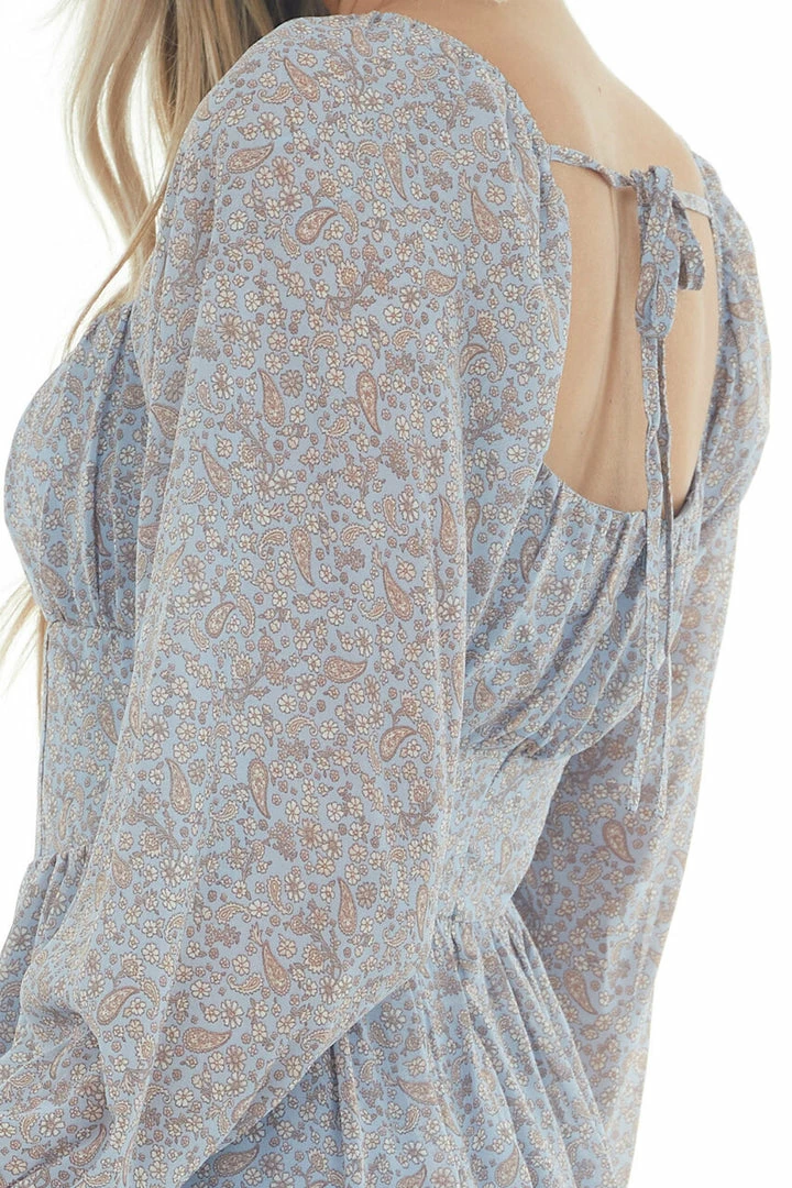 LE LIS Dresses Slate Blue Floral Paisley Long Sleeve Dress 16 LE LIS Dresses Slate Blue Floral Paisley Long Sleeve Dress