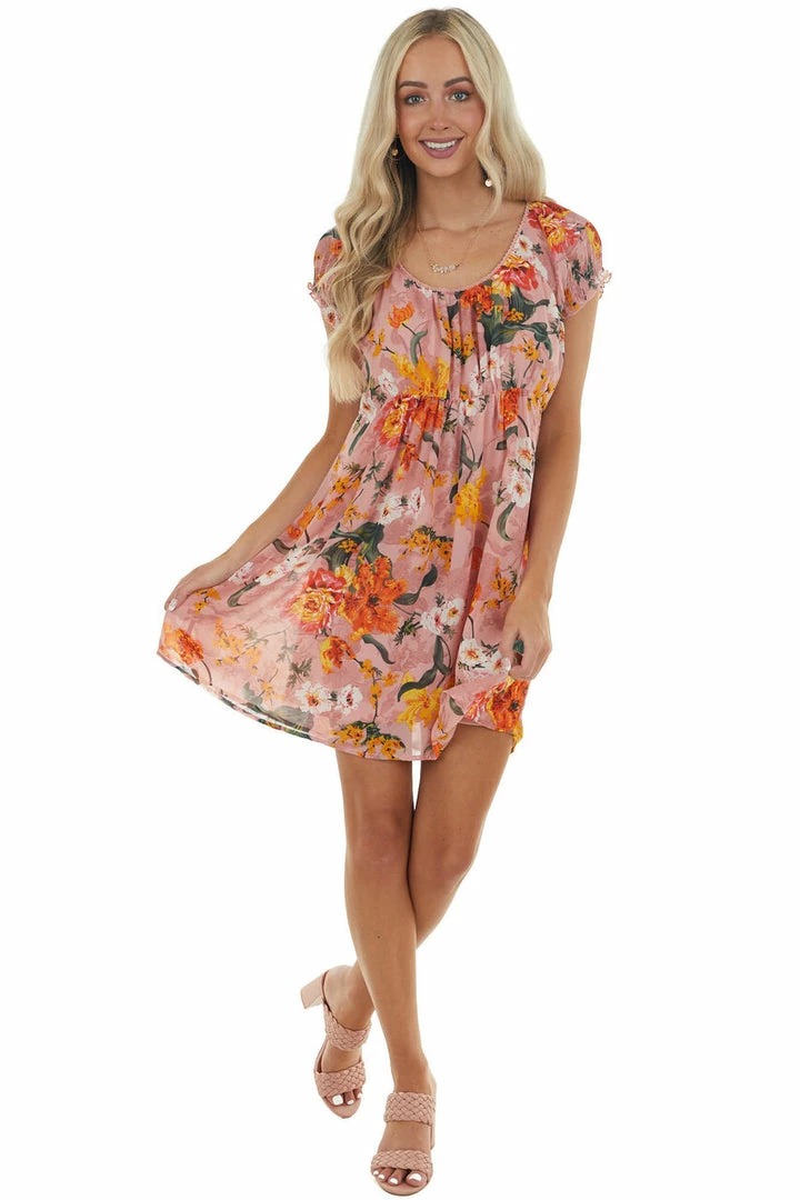 Umgee Dusty Blush Floral Print Woven Babydoll Dress Dresses 14 Umgee Dusty Blush Floral Print Woven Babydoll Dress Dresses