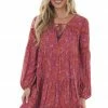 Easel Rust Floral Print Mini Dress With Long Sleeves Dresses 1 Easel Rust Floral Print Mini Dress With Long Sleeves Dresses
