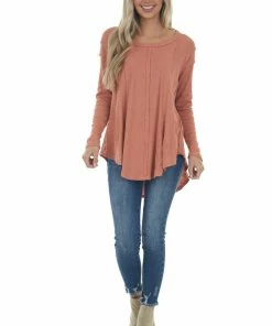 143 Story Tops Terracotta Scoop Neckline Rounded Hem Knit Top