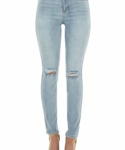 Sneak Peek Light Wash High Rise Knee Torn Skinny Jeans Bottoms