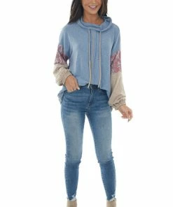 Ces Femme Tops Slate Blue Colorblock Cowl Neck Knit Top