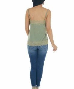 IWT Brands Sage Knit Camisole Top With Lace Trim Tops