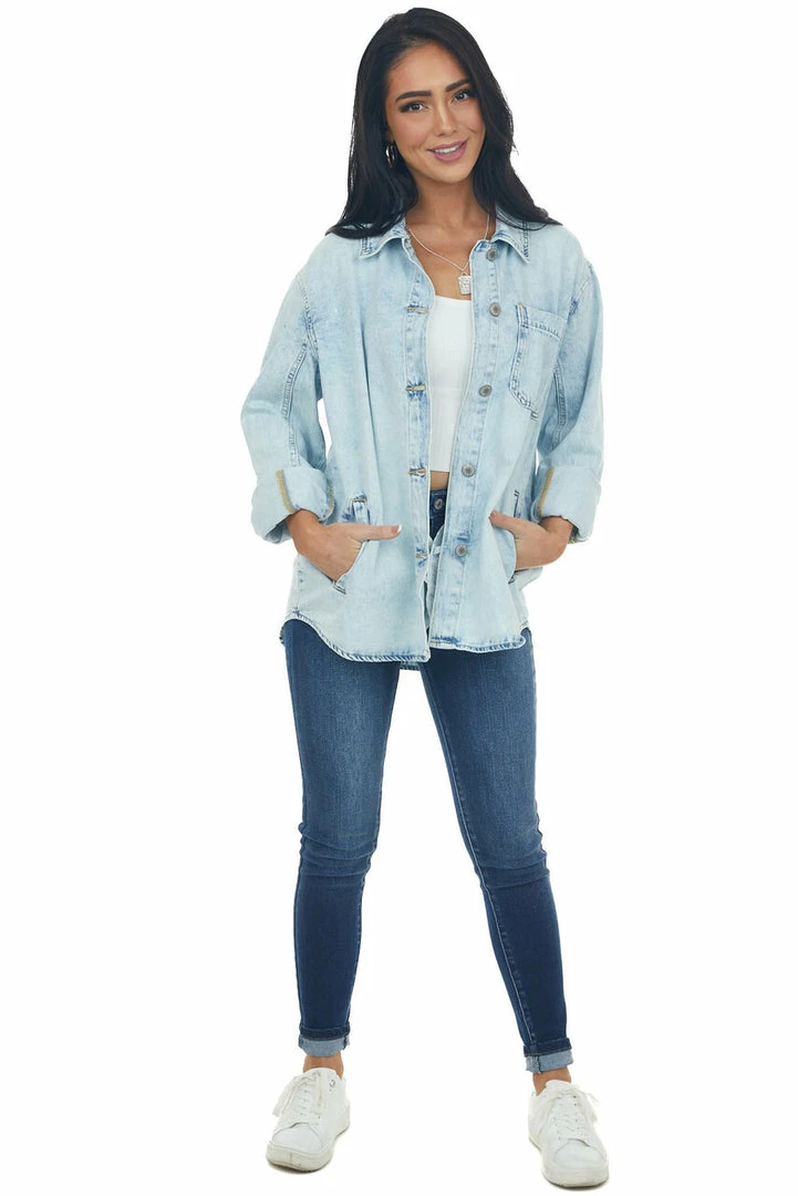 Wishlist Light Wash Button Up Denim Jacket With Pockets 6 Wishlist Light Wash Button Up Denim Jacket With Pockets