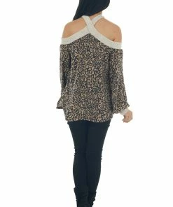 143 Story Beige Leopard Print Contrast Cold Shoulder Top 29 143 Story Beige Leopard Print Contrast Cold Shoulder Top