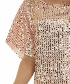 Vine & Love Blush Sequined Short Flowy Sleeve Shift Dress Dresses 30 Vine & Love Blush Sequined Short Flowy Sleeve Shift Dress Dresses