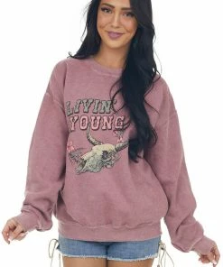Sweet Claire Dusty Rose 'Livin' Young' Graphic Sweatshirt Tops