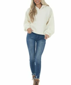 HYFVE Tops Ivory Long Sleeve Hooded Sherpa Jacket