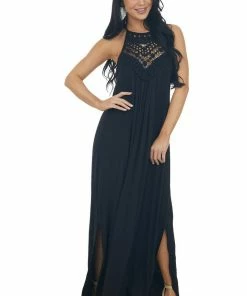 CY Fashion Dresses Midnight Black Sleeveless Maxi Dress With Front Lace Detail 11 CY Fashion Dresses Midnight Black Sleeveless Maxi Dress With Front Lace Detail