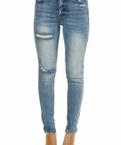 Special A Faded Medium Wash High Rise Distressed Skinny Jeans Bottoms