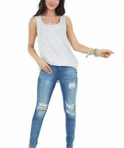 Staccato Ivory And Dove Grey Leopard Print Sleeveless Knit Top Tops