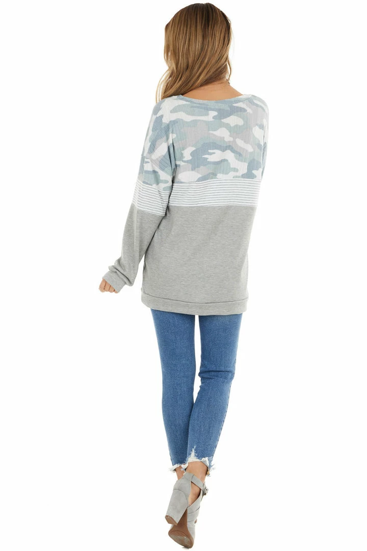 Vanilla Bay Tops Heather Grey Multiprint Long Sleeve Knit Top With Wide Neck 14 Vanilla Bay Tops Heather Grey Multiprint Long Sleeve Knit Top With Wide Neck