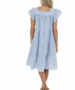 Ces Femme Dresses Dusty Blue Striped Babydoll Tiered Short Dress 14 Ces Femme Dresses Dusty Blue Striped Babydoll Tiered Short Dress