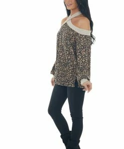 143 Story Beige Leopard Print Contrast Cold Shoulder Top 28 143 Story Beige Leopard Print Contrast Cold Shoulder Top