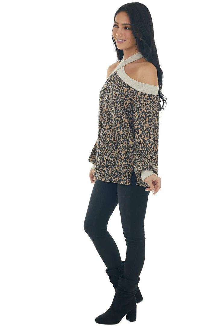 143 Story Beige Leopard Print Contrast Cold Shoulder Top 13 143 Story Beige Leopard Print Contrast Cold Shoulder Top
