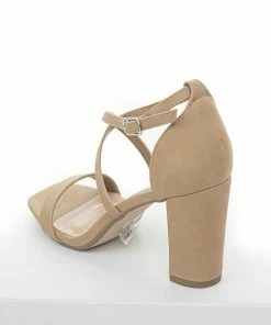 FORTUNE DYNAMIC Nude Square Toe High Heels With Ankle Strap