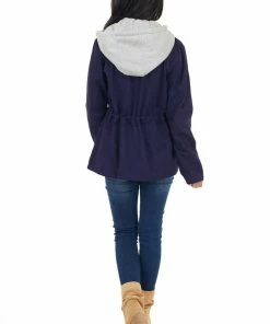 C'est Toi Outerwear Navy Anorak Jacket With Heather Grey Hood Detail