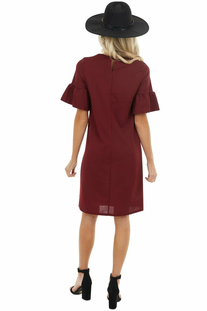 Les Amis Wine Sheath Dress With Short Ruffle Bell Sleeves Dresses 12 Les Amis Wine Sheath Dress With Short Ruffle Bell Sleeves Dresses