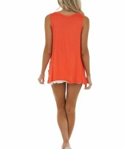 VISION Tops Neon Orange Sleeveless Knit Top With Front Tie Detail 29 VISION Tops Neon Orange Sleeveless Knit Top With Front Tie Detail
