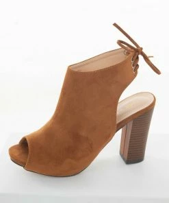 Intouch Footwear Shoes Caramel Suede Peep Toe Sling Back Tie Bootie
