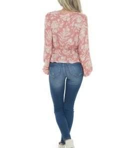 Peach Love Watermelon Floral Print Surplice Peplum Blouse