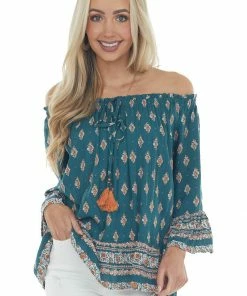 Nostalgia Pine Green Floral Print Blouse With Tie Detail