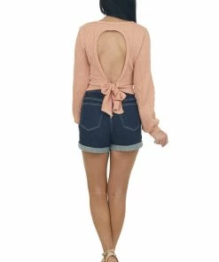 BiBi Peach Cable Knit Top With Open Back Tops