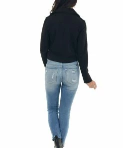 HYFVE Black Faux Suede Double Lapel Fashion Jacket Outerwear