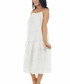 Lush Clothing Dresses Ivory Plaid Sleeveless Midi Woven Dress With Pockets