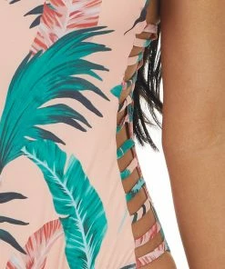 Envya Peach Leaf Print One Piece Swimsuit With Cutout Details 32 Envya Peach Leaf Print One Piece Swimsuit With Cutout Details