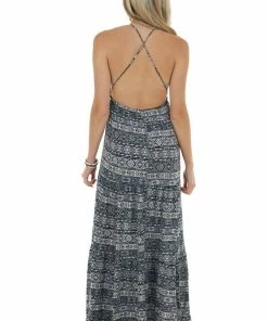 ROKOKO Dresses Charcoal And Ivory Abstract Print Maxi Dress