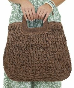 Fame Accessories Chocolate Raffia Straw Tote Bag With Wood Handle 8 Fame Accessories Chocolate Raffia Straw Tote Bag With Wood Handle