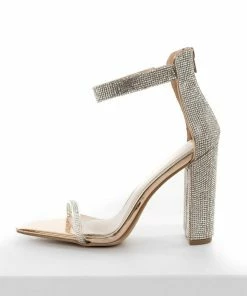 CJ Shoes Rose Gold Metallic Rhinestone Strappy Heels