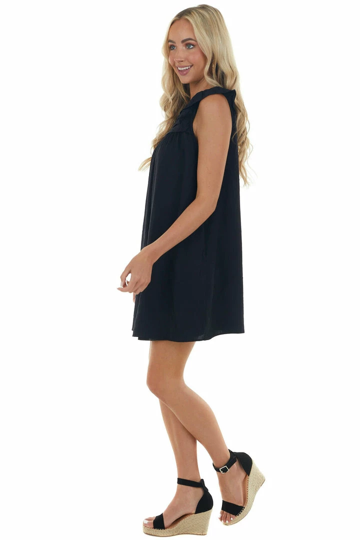 L Love Black Babydoll Pintuck Yoke Mini Woven Dress 4 L Love Black Babydoll Pintuck Yoke Mini Woven Dress