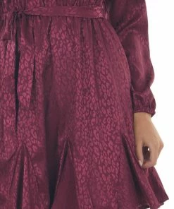 143 Story Dresses Berry Leopard Surplice Flounce Hem Dress