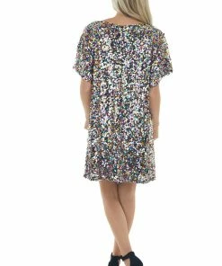 Vine & Love Black Multicolor Sequin Boat Neck Shift Dress