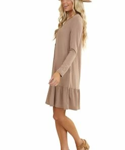 FSL APPAREL Mocha Ruffle Hem Dress With Buttons And Pockets Dresses 31 FSL APPAREL Mocha Ruffle Hem Dress With Buttons And Pockets Dresses