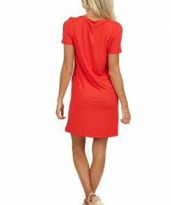 Entro Crimson Short Sleeve Soft Knit Mini Dress With Chest Pocket Dresses 30 Entro Crimson Short Sleeve Soft Knit Mini Dress With Chest Pocket Dresses