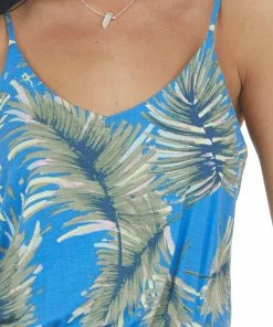 Lush Clothing Cobalt Blue Leaf Print Maxi Dress With Straps Dresses