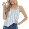Umgee Tops Cornflower Striped Tank Top With Ruffle Straps