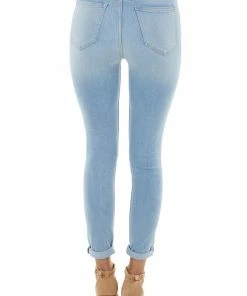 Cello Jeans Bottoms Light Wash Denim Mid Rise Jeans With Rolled Cuffs