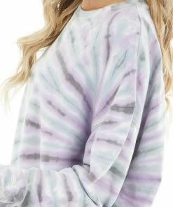 Easel Dusty Blue And Iris Purple Tie Dye Loose Fit Pullover