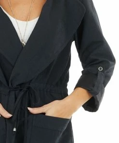 Be Cool Outerwear Black Hooded Faux Suede Long Jacket With Pockets 33 Be Cool Outerwear Black Hooded Faux Suede Long Jacket With Pockets