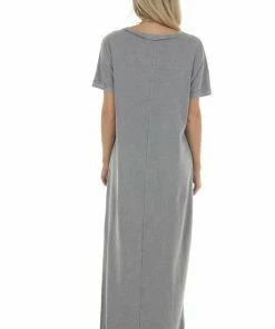 Peach Love Maxi Dresses Steel Short Sleeve V Neck Maxi Tee Shirt Dress 12 Peach Love Maxi Dresses Steel Short Sleeve V Neck Maxi Tee Shirt Dress