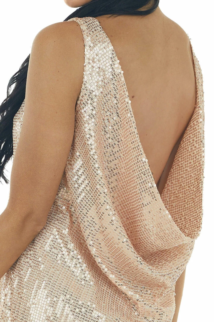 HYFVE Champagne Sequin Sleeveless Draped Back Dress 17 HYFVE Champagne Sequin Sleeveless Draped Back Dress