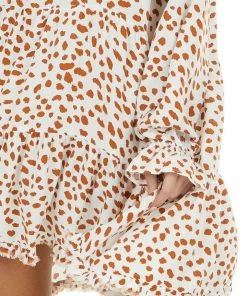 Umgee White And Caramel Cheetah Print Tiered Dress With Frayed Hem Dresses