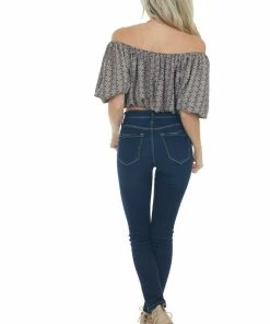 Entro Black Ditsy Floral Print Boat Neck Crop Top Tops 37 Entro Black Ditsy Floral Print Boat Neck Crop Top Tops