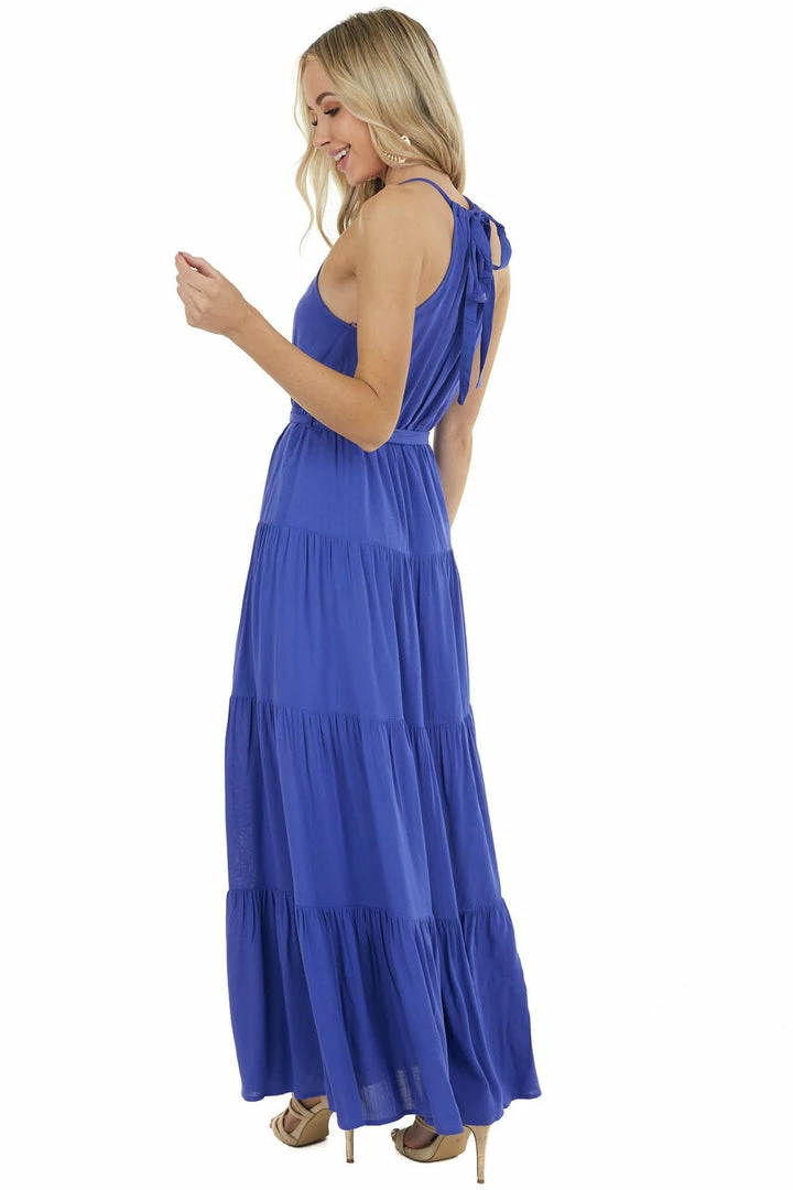 Bluivy Indigo Halter Neck Tiered Maxi Dress With Tie Detail Dresses 10 Bluivy Indigo Halter Neck Tiered Maxi Dress With Tie Detail Dresses