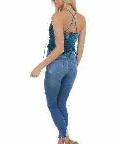 She + Sky Tops Ocean Halter Cowl Neck Open Back Velvet Tank 32 She + Sky Tops Ocean Halter Cowl Neck Open Back Velvet Tank
